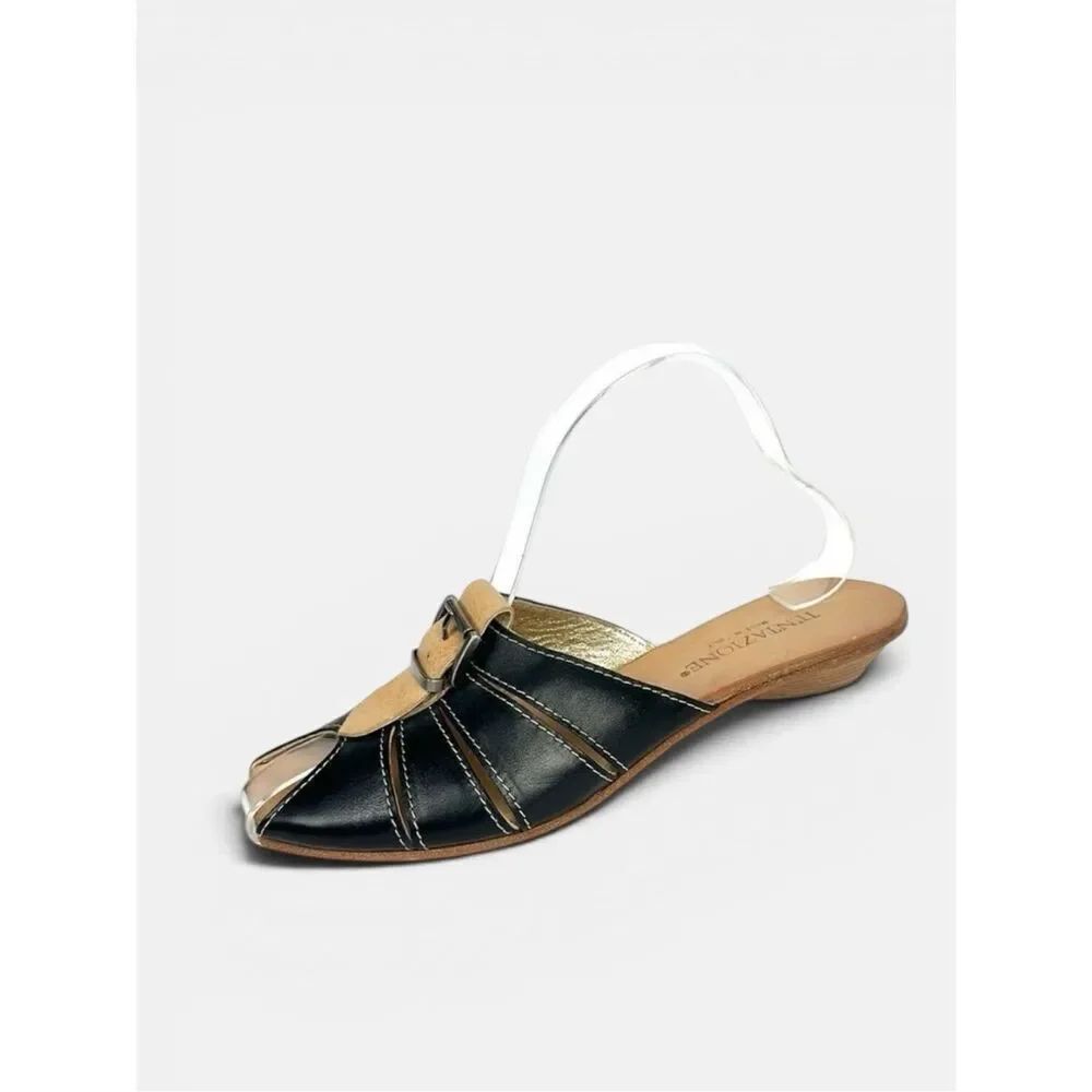 Tentazione Italy Black Leather Mules Sandals New EUR 36 US 5,5-6